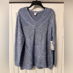 Chico’s Textured V Neck Sweater in Denim Blue New Size 3 or XL